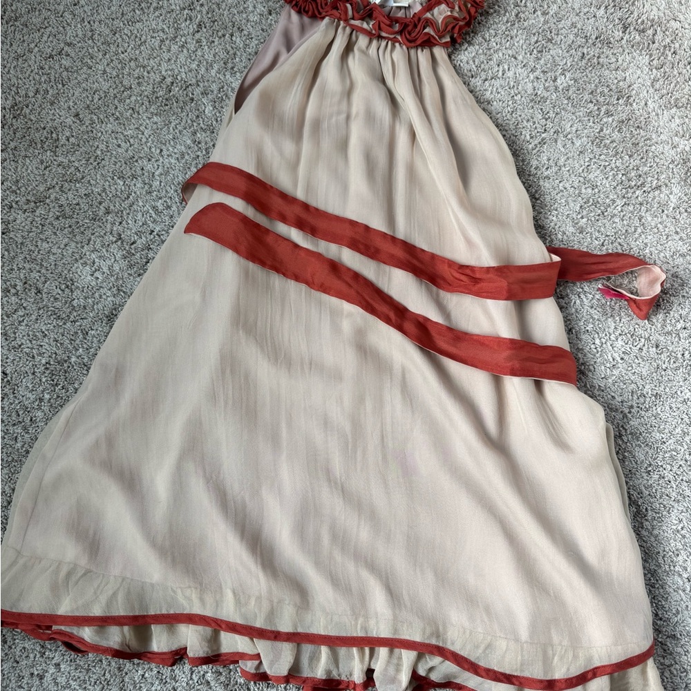Ark & Co Boutique Silk Beige and Orange Trim Dress